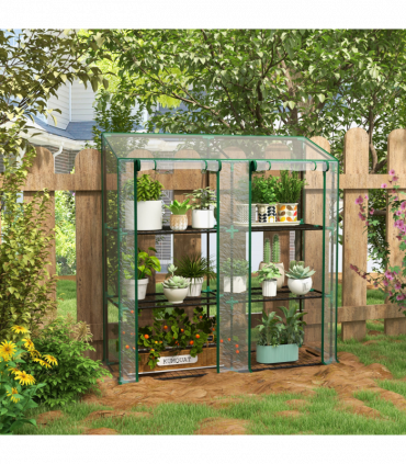 Outsunny Mini Green House with 3 Tier Shelves, 151H x 143W x 46Dcm, Clear
