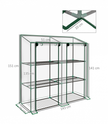 Outsunny Mini Green House with 3 Tier Shelves, 151H x 143W x 46Dcm, Clear
