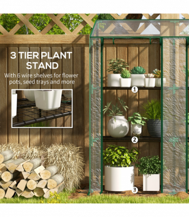 Outsunny Mini Green House with 3 Tier Shelves, 151H x 143W x 46Dcm, Clear