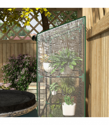 Outsunny Mini Green House with 3 Tier Shelves, 151H x 143W x 46Dcm, Clear