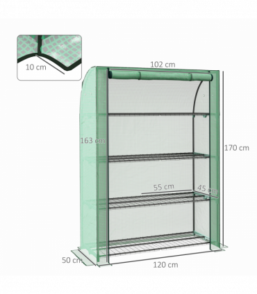 Outsunny Mini Green House with 4 Tier Shelves, 170H x 120W x 50Dcm, Green