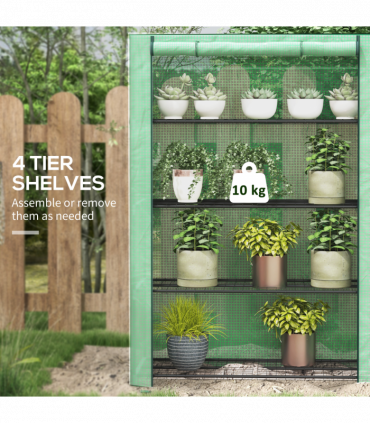 Outsunny Mini Green House with 4 Tier Shelves, 170H x 120W x 50Dcm, Green