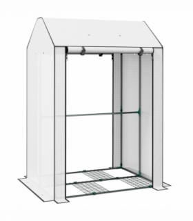 Outsunny Mini Greenhouse with Shelves and Roll Up Door, 100x80x150cm, White