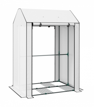 Outsunny Mini Greenhouse with Shelves and Roll Up Door, 100x80x150cm, White