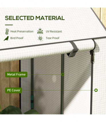 Outsunny Mini Greenhouse with Shelves and Roll Up Door, 100x80x150cm, White