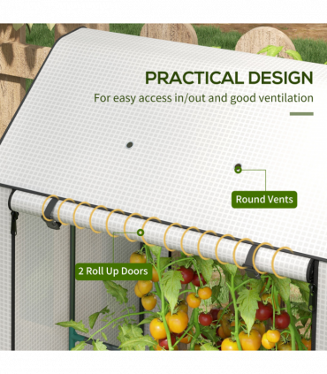 Outsunny Mini Greenhouse with Shelves and Roll Up Door, 100x80x150cm, White