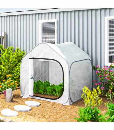 Outsunny Mini Pop Up Greenhouse w/ Reinforced PE Cover, Zipper Door, White