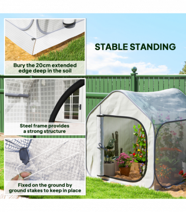 Outsunny Mini Pop Up Greenhouse w/ Reinforced PE Cover, Zipper Door, White