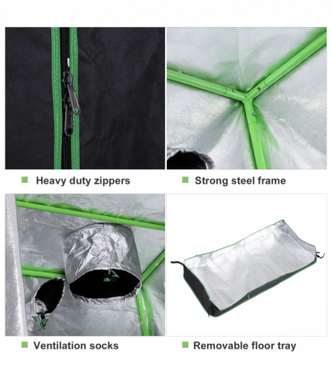 Outsunny Mylar Hydroponic Grow Tent w/ Floor Tray for Indoor Plant 80x80x160cm