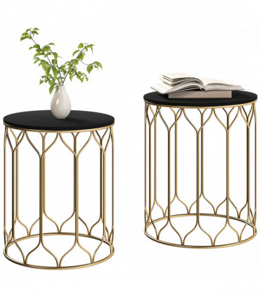 Outsunny Nesting Small Garden Table Set of 2 with Marble Effect Top, Black