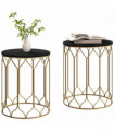 Outsunny Nesting Small Garden Table Set of 2 with Marble Effect Top, Black