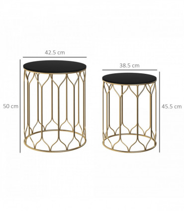 Outsunny Nesting Small Garden Table Set of 2 with Marble Effect Top, Black