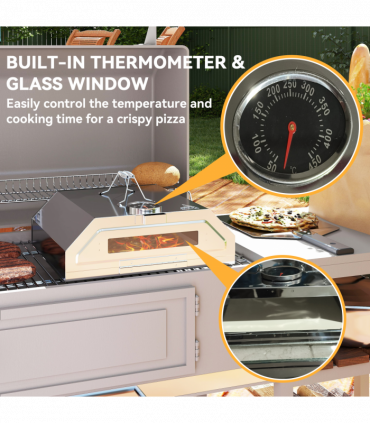 Outsunny Outdoor BBQ Pizza Oven with Thermometer for Gas/Charcoal BBQ Grills