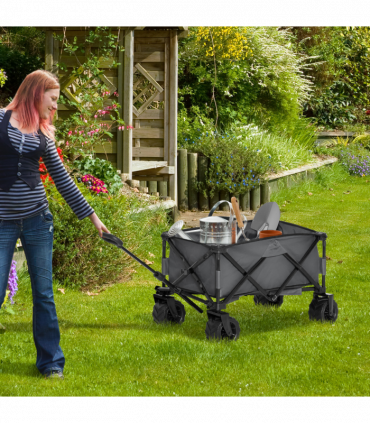 Outsunny Outdoor Cart Folding Cargo Wagon Trailer Beach w/ Handle Dark Grey
