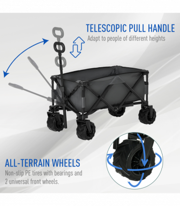 Outsunny Outdoor Cart Folding Cargo Wagon Trailer Beach w/ Handle Dark Grey