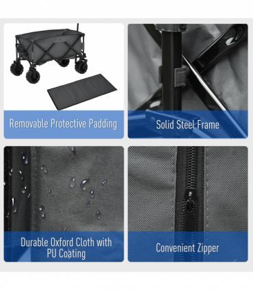 Outsunny Outdoor Cart Folding Cargo Wagon Trailer Beach w/ Handle Dark Grey