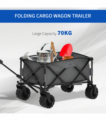 Outsunny Outdoor Cart Folding Cargo Wagon Trailer Beach w/ Handle Dark Grey