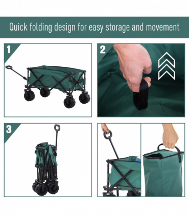 Outsunny Outdoor Cart Folding Cargo Wagon Trailer Beach w/ Telescopic Handle
