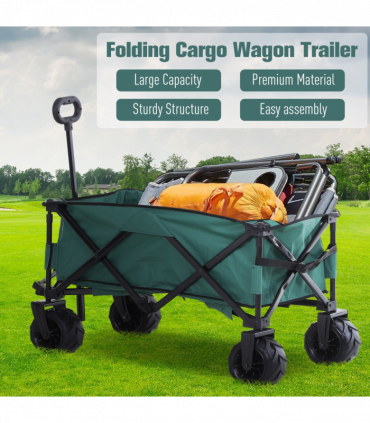 Outsunny Outdoor Cart Folding Cargo Wagon Trailer Beach w/ Telescopic Handle