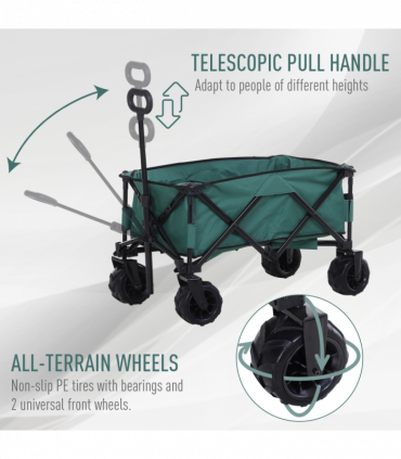 Outsunny Outdoor Cart Folding Cargo Wagon Trailer Beach w/ Telescopic Handle