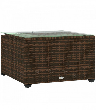 Outsunny Outdoor Coffee Table with Glass Top, Rattan Side Table, Brown