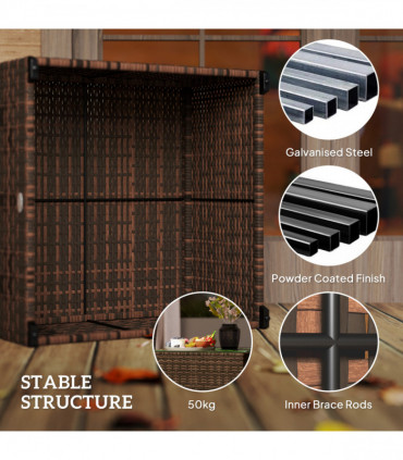 Outsunny Outdoor Coffee Table with Glass Top, Rattan Side Table, Brown