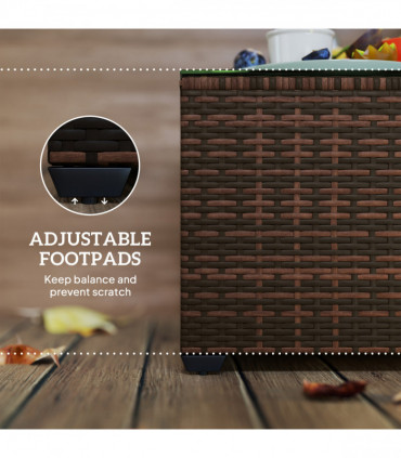 Outsunny Outdoor Coffee Table with Glass Top, Rattan Side Table, Brown