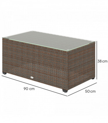 Outsunny Outdoor Coffee Table, Glass Top Rattan Side Table, Brown