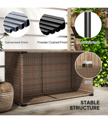 Outsunny Outdoor Coffee Table, Glass Top Rattan Side Table, Brown