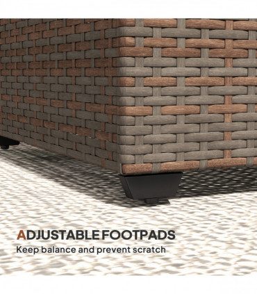 Outsunny Outdoor Coffee Table, Glass Top Rattan Side Table, Brown