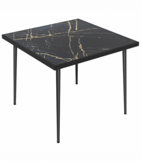 Outsunny Outdoor Dining Table for 4 with Marble Effect Tempered Glass Top Black