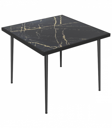 Outsunny Outdoor Dining Table for 4 with Marble Effect Tempered Glass Top Black
