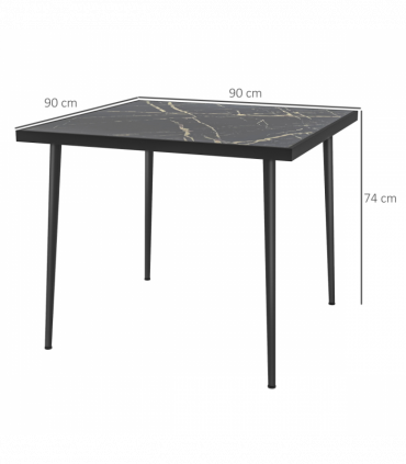 Outsunny Outdoor Dining Table for 4 with Marble Effect Tempered Glass Top Black