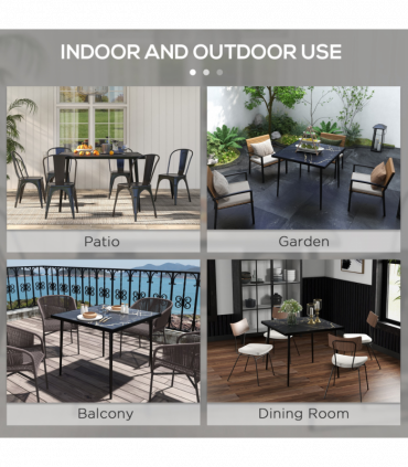 Outsunny Outdoor Dining Table for 4 with Marble Effect Tempered Glass Top Black