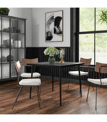 Outsunny Outdoor Dining Table for 4 with Marble Effect Tempered Glass Top Black