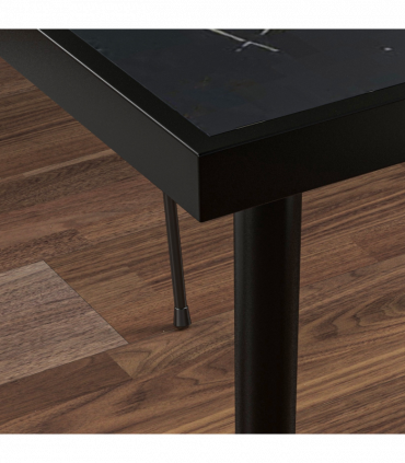 Outsunny Outdoor Dining Table for 4 with Marble Effect Tempered Glass Top Black