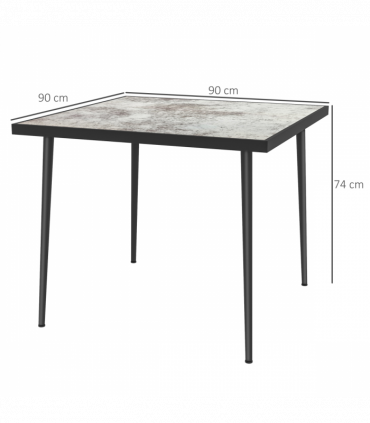 Outsunny Outdoor Dining Table for 4 with Marble Effect Tempered Glass Top Grey