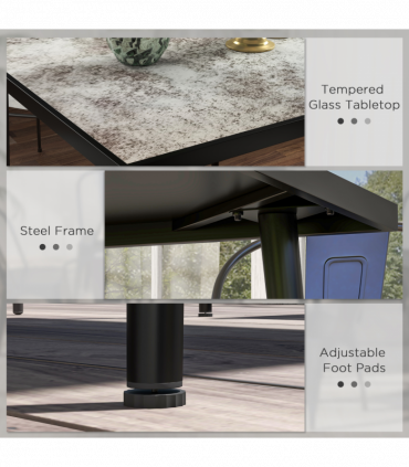 Outsunny Outdoor Dining Table for 4 with Marble Effect Tempered Glass Top Grey