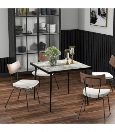 Outsunny Outdoor Dining Table for 4 with Marble Effect Tempered Glass Top Grey