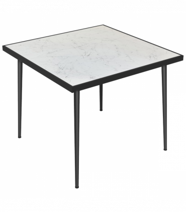 Outsunny Outdoor Dining Table for 4 with Marble Effect Tempered Glass Top White