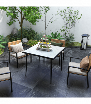 Outsunny Outdoor Dining Table for 4 with Marble Effect Tempered Glass Top White