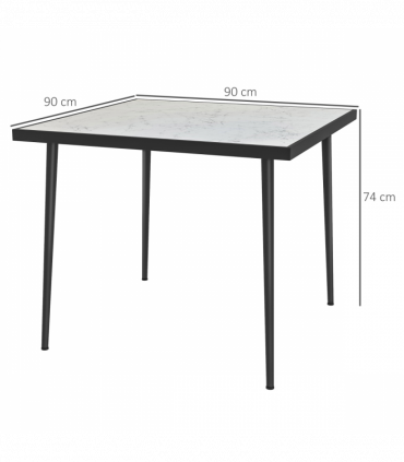 Outsunny Outdoor Dining Table for 4 with Marble Effect Tempered Glass Top White