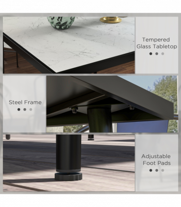 Outsunny Outdoor Dining Table for 4 with Marble Effect Tempered Glass Top White