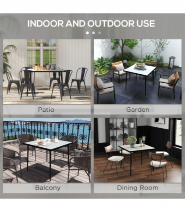 Outsunny Outdoor Dining Table for 4 with Marble Effect Tempered Glass Top White