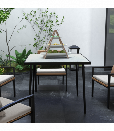 Outsunny Outdoor Dining Table for 4 with Marble Effect Tempered Glass Top White