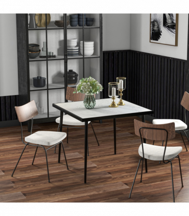 Outsunny Outdoor Dining Table for 4 with Marble Effect Tempered Glass Top White