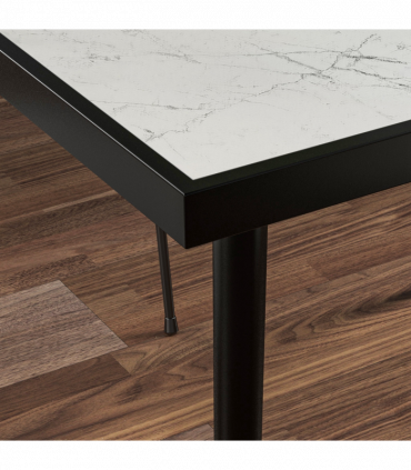 Outsunny Outdoor Dining Table for 4 with Marble Effect Tempered Glass Top White