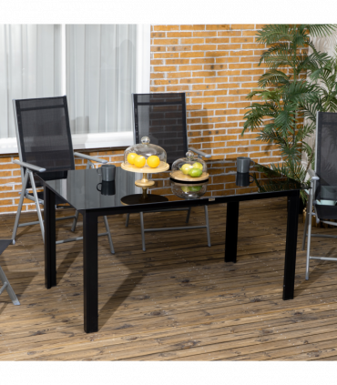 Outsunny Outdoor Dining Table for 6 Patio Table with Glass Tabletop Black