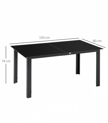 Outsunny Outdoor Dining Table for 6 Patio Table with Glass Tabletop Black