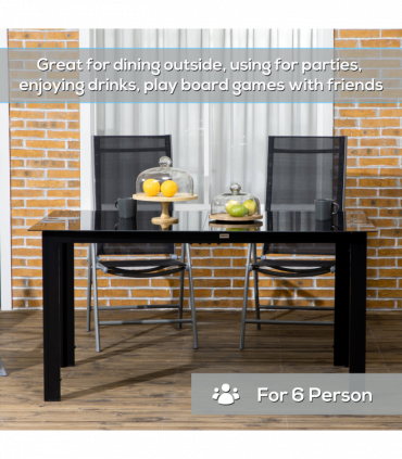 Outsunny Outdoor Dining Table for 6 Patio Table with Glass Tabletop Black